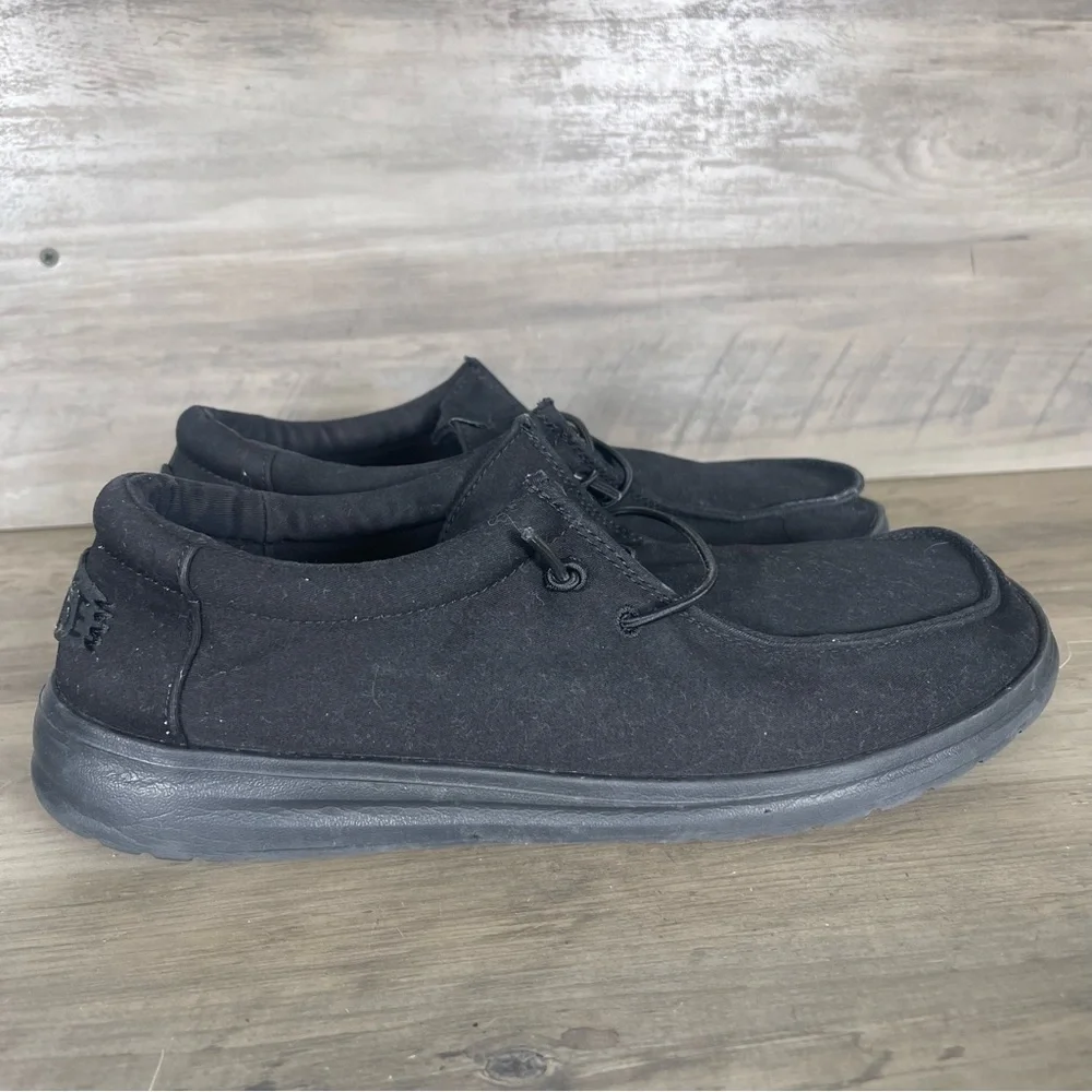 Hey Dude Wally X Mens 10 Triple Black Slip Resistant Work Wear Slip On‎ Shoes